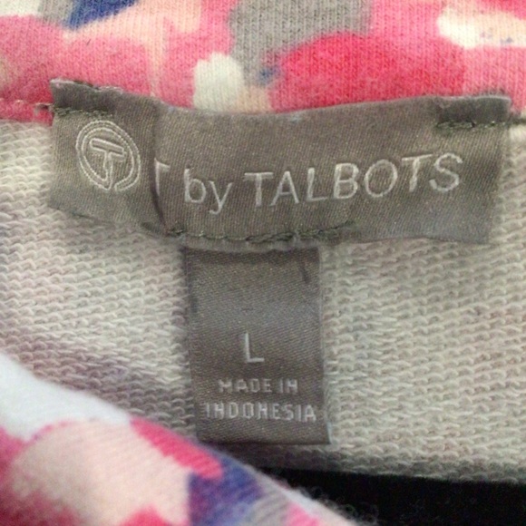 T By TALBOTS Womens Large Floral Sweatshirt Shirt Pullover Pink Gray White - Picture 3 of 4